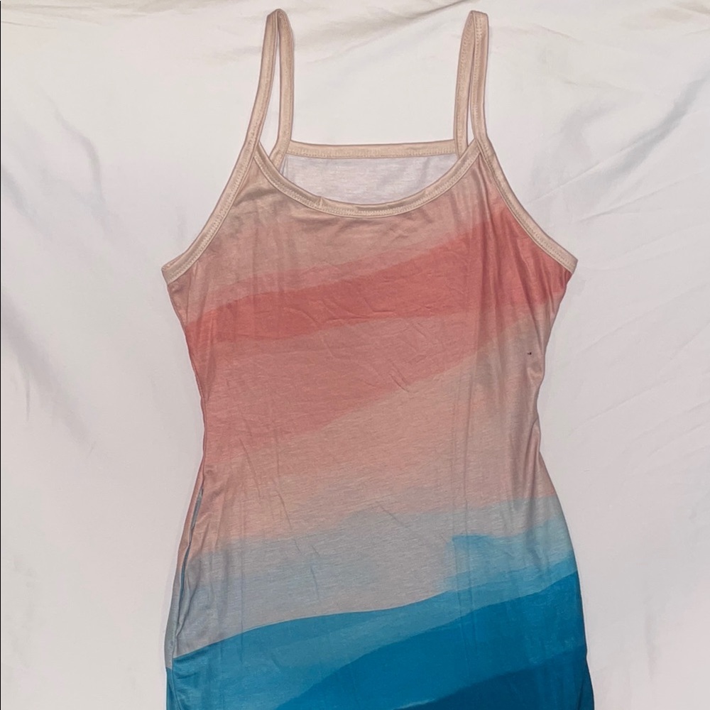 Pink and Blue Gradient Spaghetti Strap Slip Dress - Picture 3 of 11
